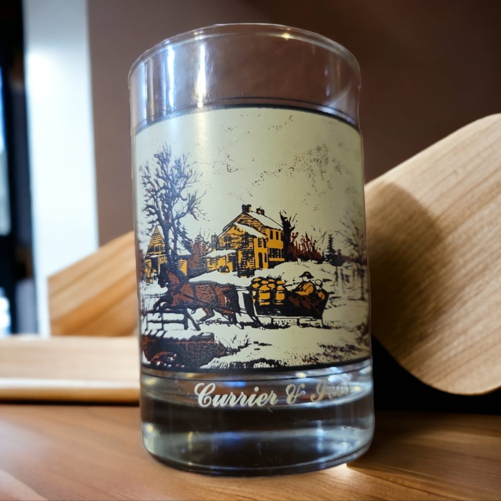 Vtg 81 Arby’s Collectors Series Currier Ives Glass American Farm Winter Horse